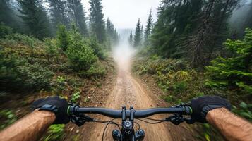 Mountain biking in the forest photo