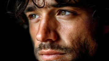 A close up of a man with curly hair photo
