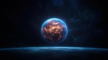An alien planet with a bright blue glow photo