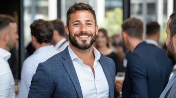 A man with a beard and a suit is smiling photo