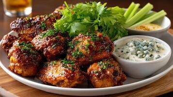 Chicken wings with blue cheese dip photo