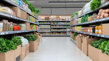A grocery store aisle with boxes of food photo