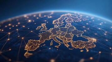 European union on the globe with network lines and dots 3d illustration photo