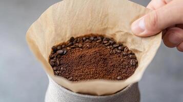 A hand holding a bag of coffee beans photo