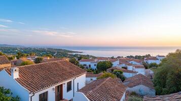 A view of a village in spain at sunset photo