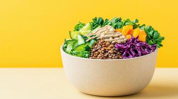 A bowl filled with vegetables and other foods photo