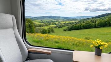 A view of a field from a train window photo