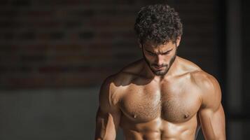 A shirtless man with a muscular body photo