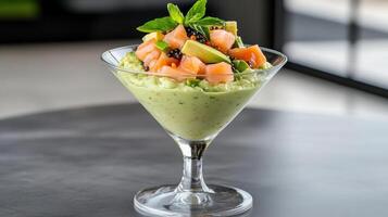 Avocado salad with salmon and mint photo