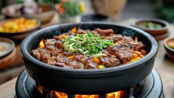 A large pot filled with meat and vegetables photo