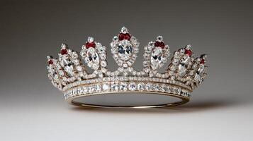 A diamond tiara with red and white stones photo