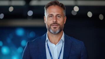 A man with a beard and a blue tie photo