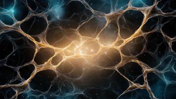 A glowing light is shining through the center of a cell photo