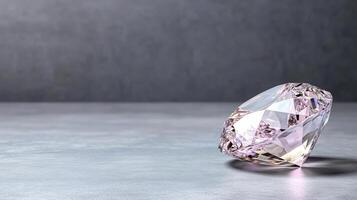A pink diamond on a table with a gray background photo