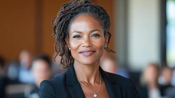 A woman with dreadlocks in a business suit photo