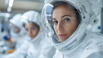 Female astronaut in space suit photo