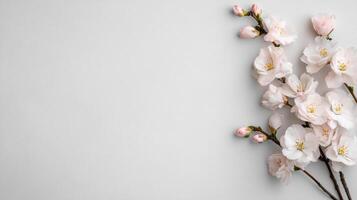 A branch of pink flowers on a white background photo