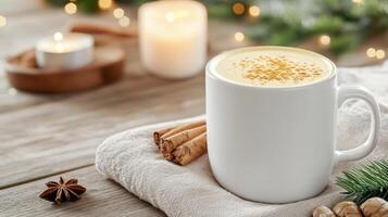 A mug of hot chocolate with cinnamon and other spices photo