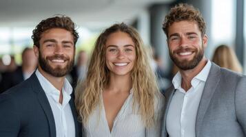 Three smiling business people in suits photo