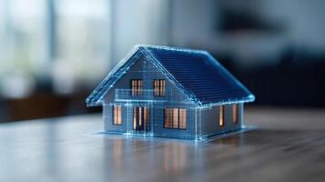 A house with a blue house on the table photo