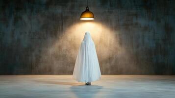 A ghostly figure standing in a room with a light photo