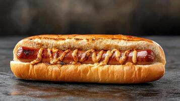 A hot dog with ketchup and mustard on it photo