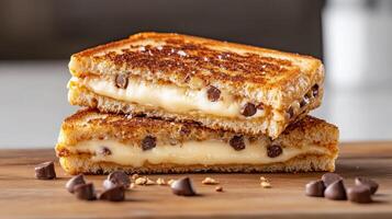 A grilled cheese sandwich with chocolate chips on top photo