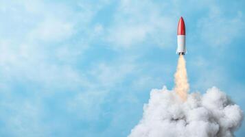 A rocket is flying through the clouds photo