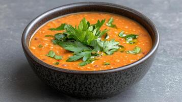 A bowl of soup with parsley on top photo
