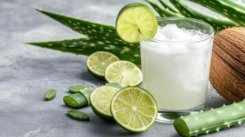Aloe vera juice with coconut and lime photo