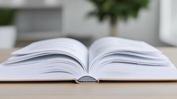 An open book on a table photo