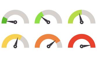 Dashboard colorful speedometer icons set. Performance indicator sign. Fast internet speed sign. Flat illustration vector