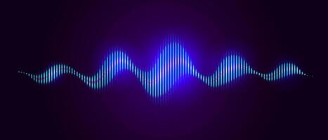 Blue neon sound wave on dark background, AI voice assistant visualization, Sound wave equalizer illustration vector