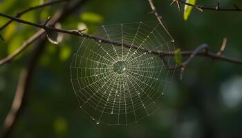 a spider web hanging from a tree branch photo