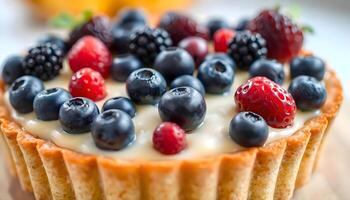 a close up of a cake with fruit on top photo