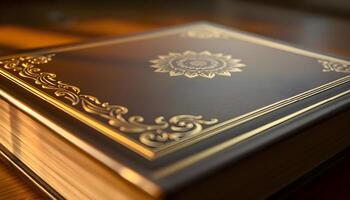 a close up of a book on a table photo