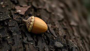 a close up of an acorn on a tree photo