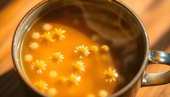 a close up of a cup of soup on a table photo
