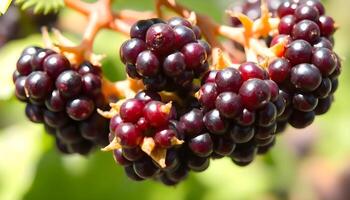 a close up of a bunch of berries on a tree photo