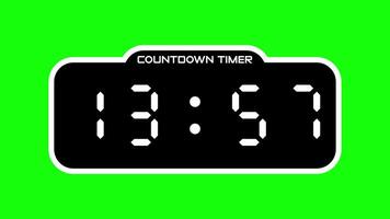 Countdown timer from 14 minute to 13 minute with digital display and green screen background suitable for technology, business, productivity, presentations, websites, and social media video