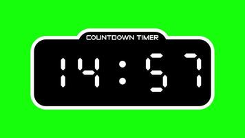 Countdown timer from 15 minute to 14 minute with digital display and green screen background suitable for technology, business, productivity, presentations, websites, and social media video