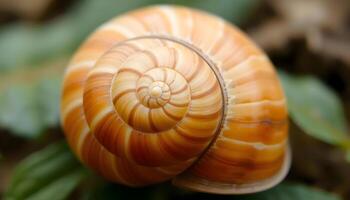 a close up of a snail's shell on the ground photo