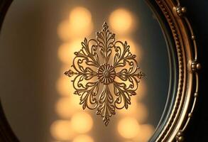 mirror that has a gold snowflake on it photo