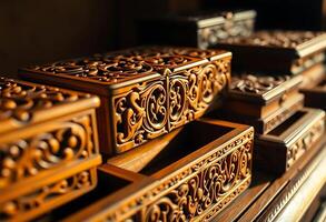 group of wooden boxes sitting on top of a table photo