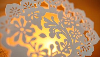 close up of a paper doily on a table photo