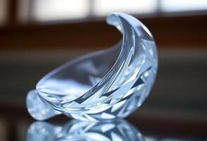 clear glass sculpture sitting on top of a table photo