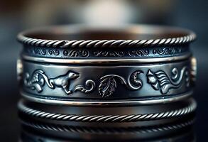 close up of a stack of rings on a table photo