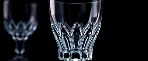 two clear glasses sitting next to each other on a table photo