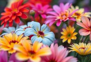 bunch of colorful flowers that are in a vase photo