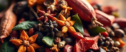 pile of dried fruits and vegetables on a table photo